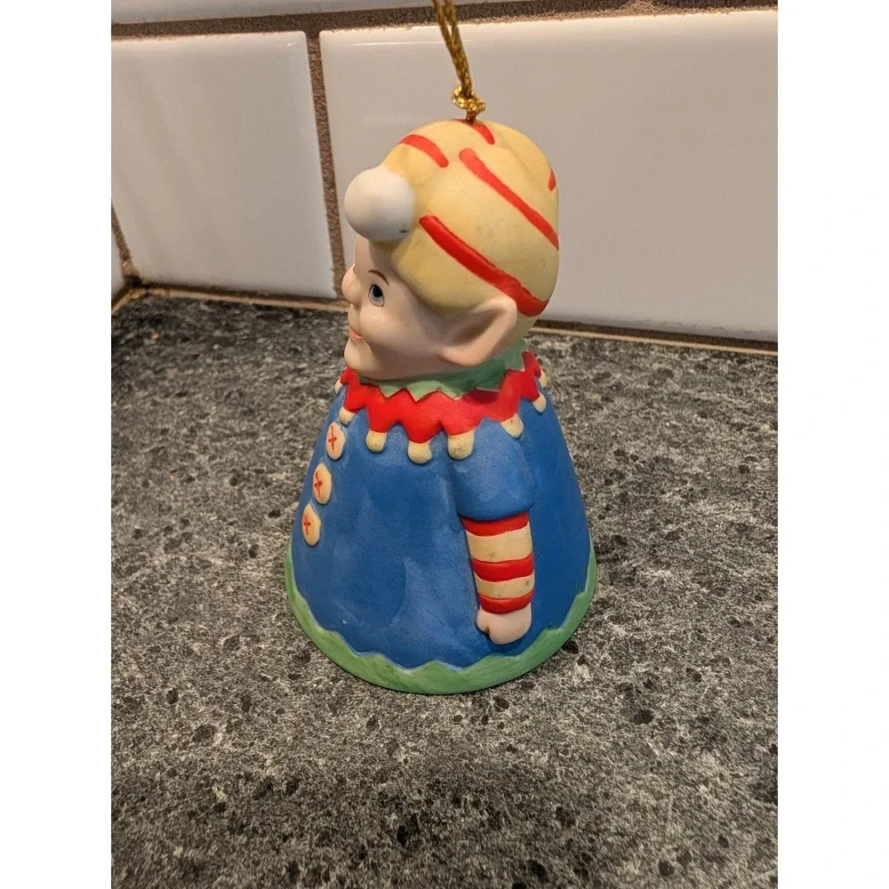 Vintage Christmas‎ Elf Bell~ Ceramic Figurine clapper stocking feet 3 1/2 inch
